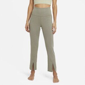 Nike Women's Yoga Ribbed 7/8 Pants in Army Green with Front Split Hem